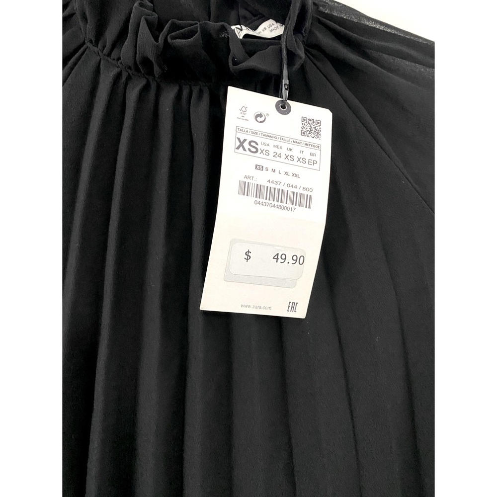 NWT Zara Black Pleated Long Sleeve Dress Size XS LBD - Picture 3 of 6